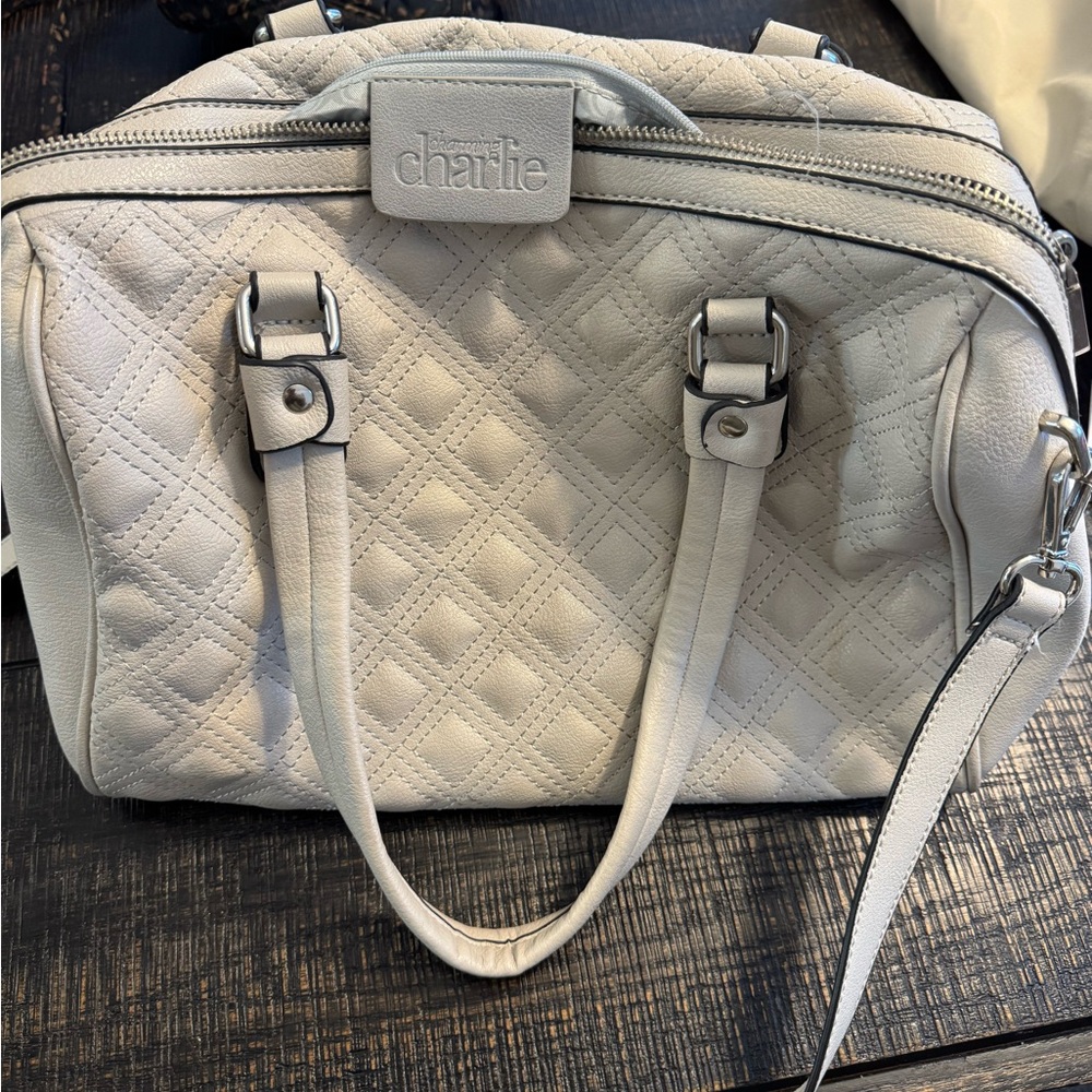 Charming Charlie womens grey purse w/ attachable strap Quilted